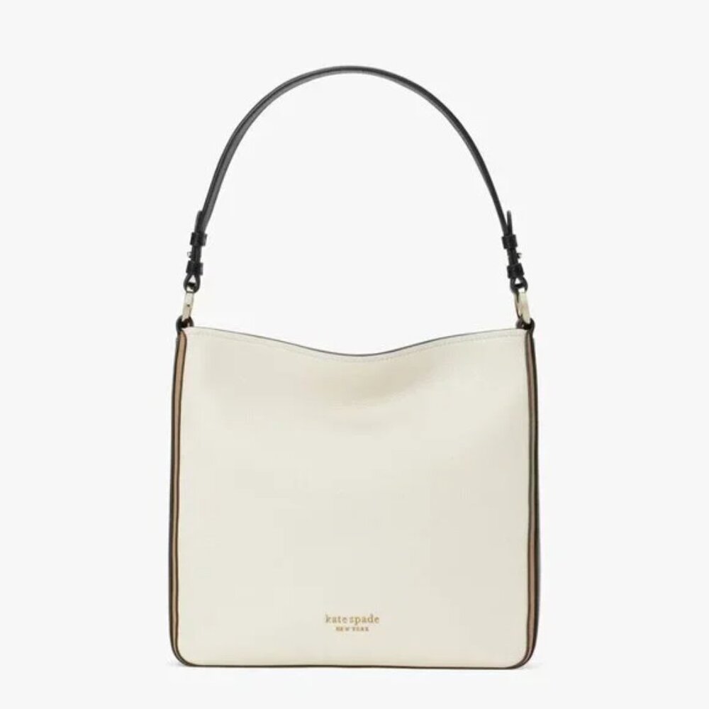 Kate Spade Hudson Colorblock Large Hobo Bag, Cream Brown Leather Shoulder Purse